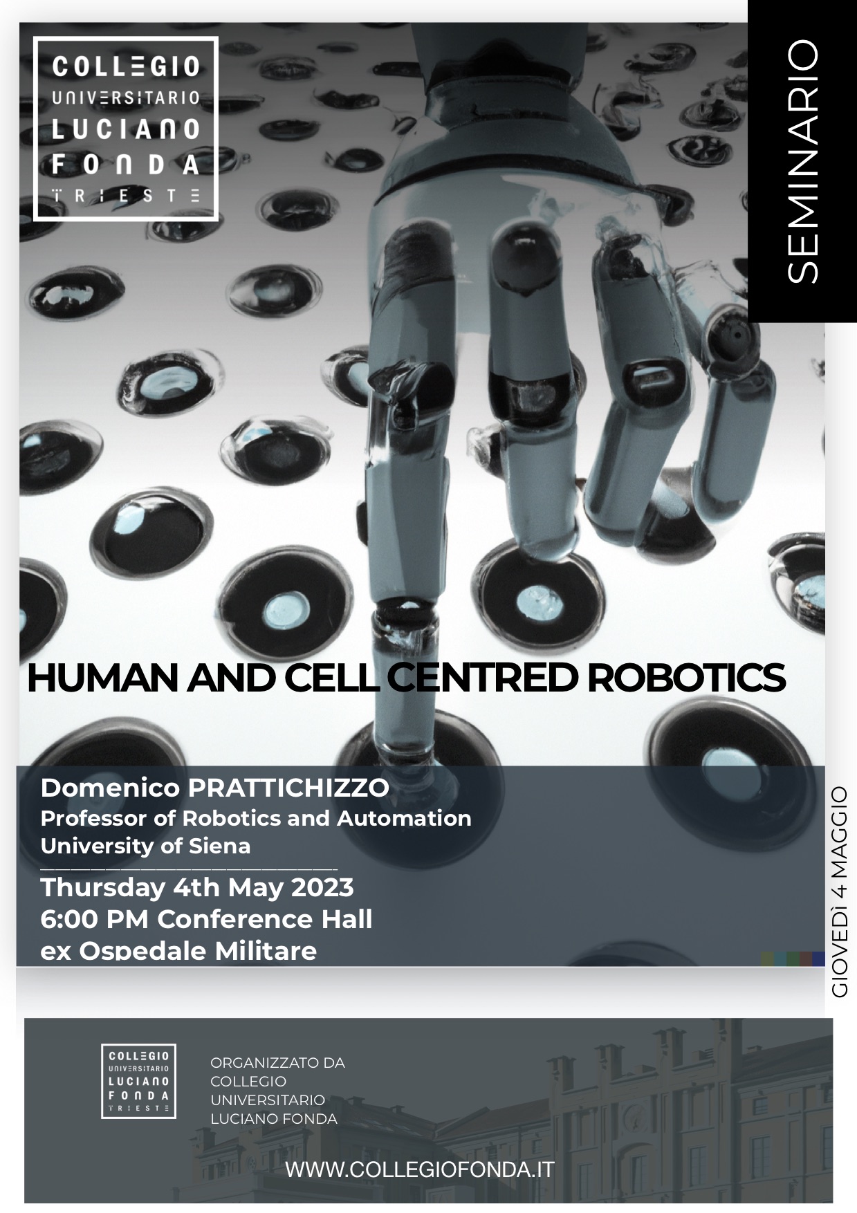 HUMAN AND CELL CENTRED ROBOTICS – Thursday, 4th of May 2023 – Seminar by Domenico Prattichizzo