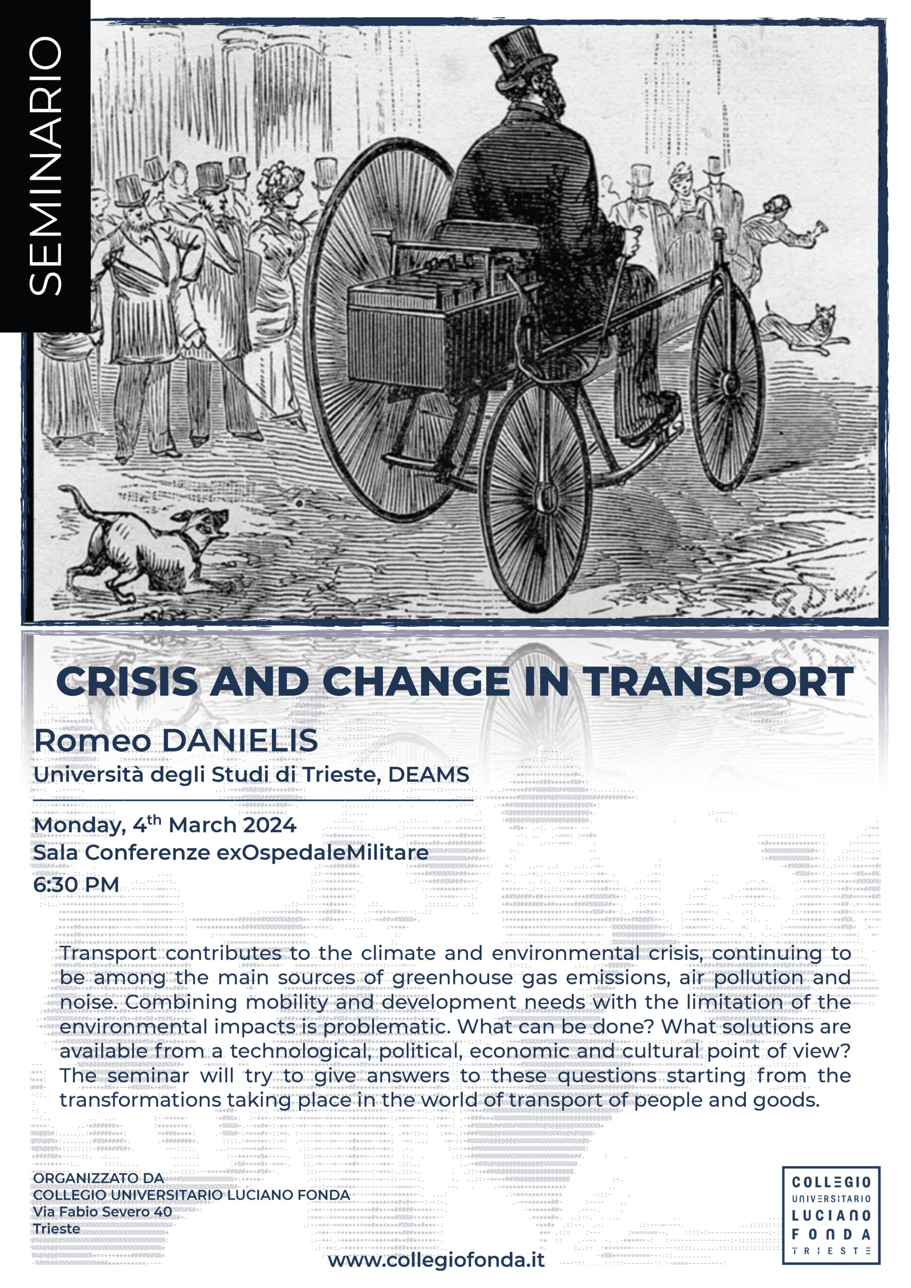 CRISIS AND CHANGE IN TRANSPORT • Seminar by Romeo Danielis – Monday, 4th March 2024