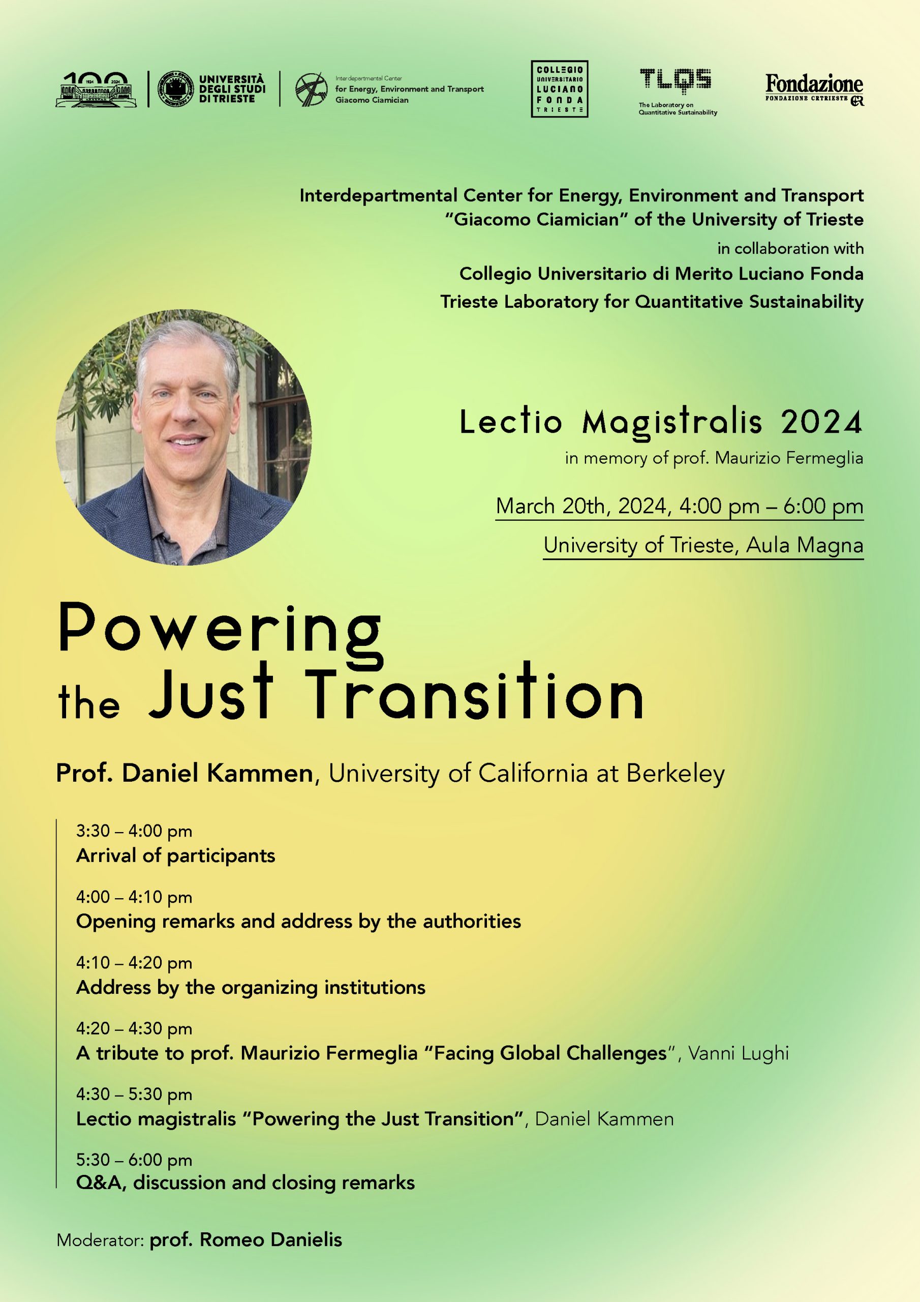 POWERING THE JUST TRANSITION • Lectio Magistralis by Daniel Kammen – Wednesday, 20th March 2024