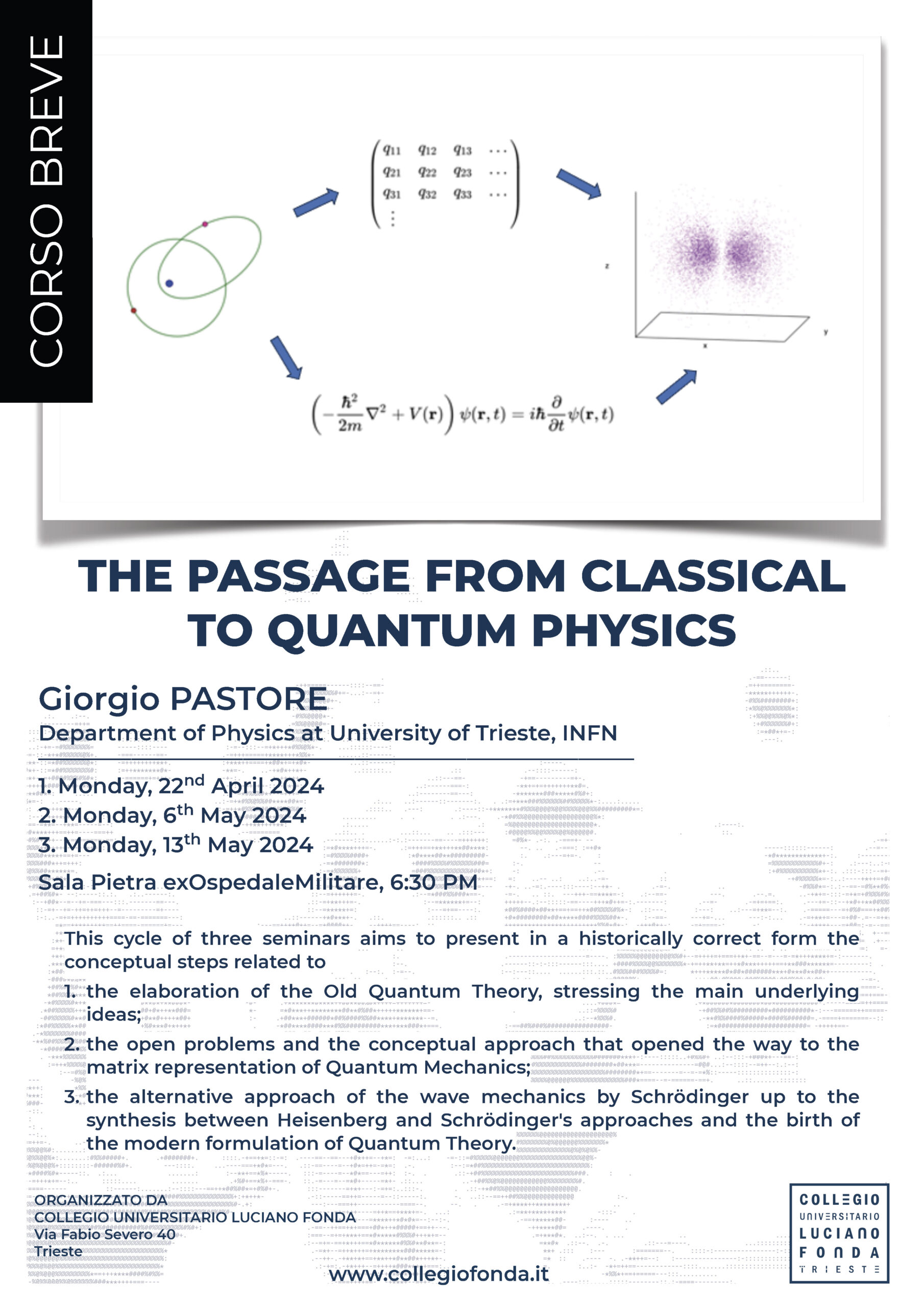 THE PASSAGE FROM CLASSICAL TO QUANTUM PHYSICS • Short Course by Giorgio Pastore – Starting on Monday, 22nd April 2024