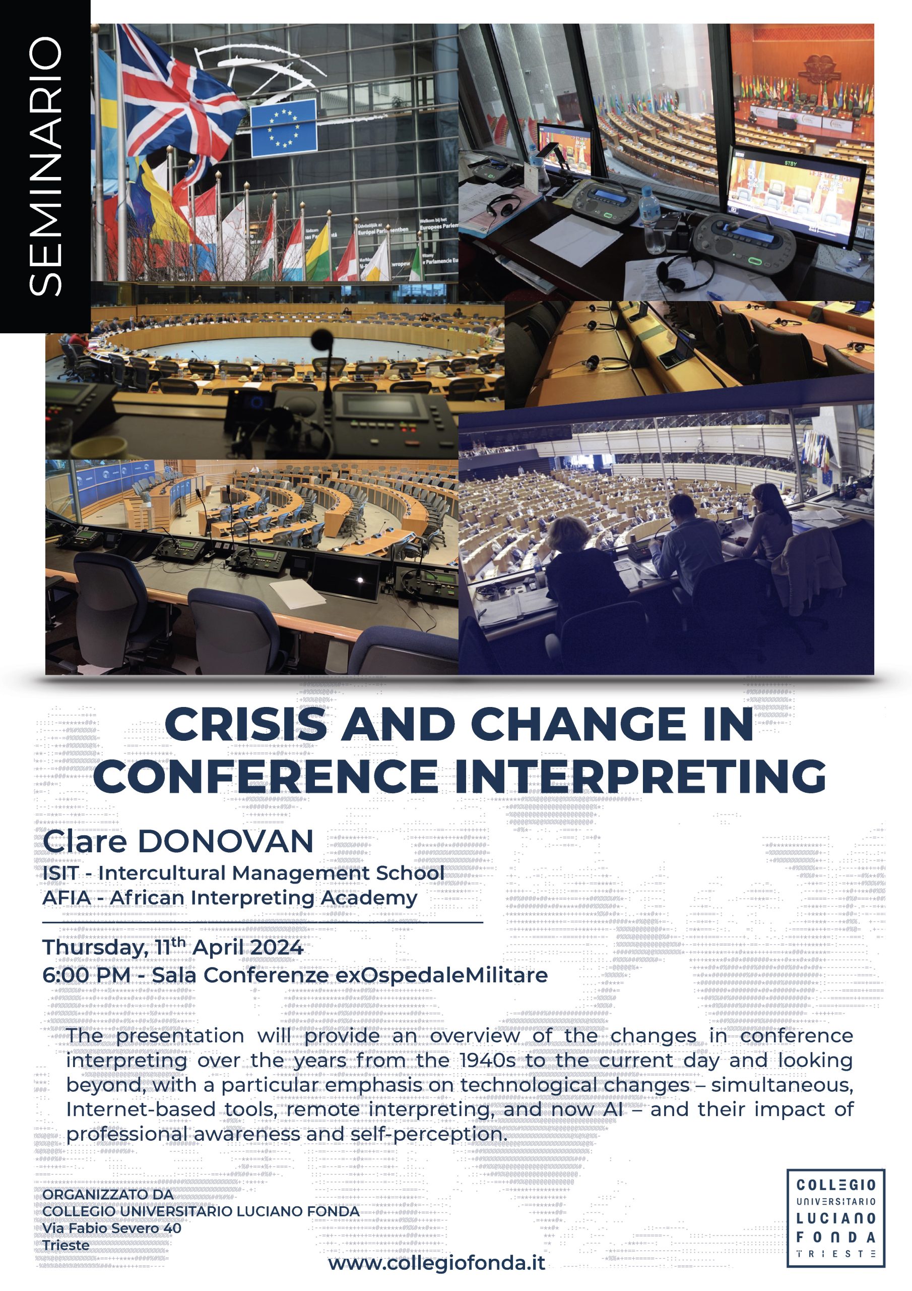 CRISIS AND CHANGE IN CONFERENCE INTERPRETING • Seminar by Clare Donovan – Thursday, 11th April 2024